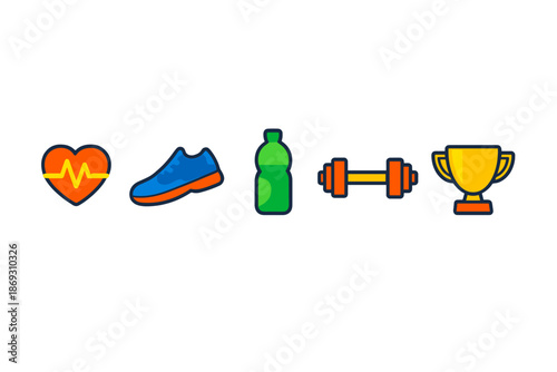 Fitness Icons Set on a Gradient Background