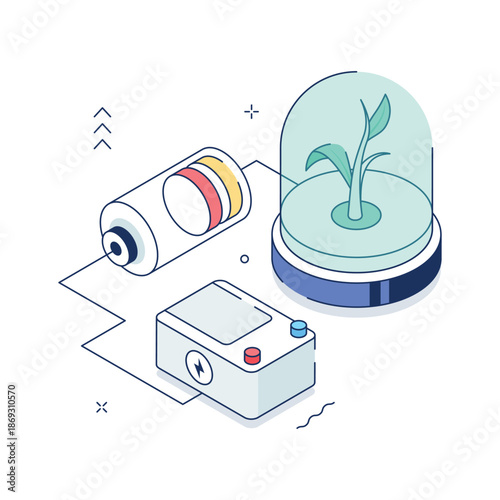 A visually appealing isometric illustration of green energy, trendy vector