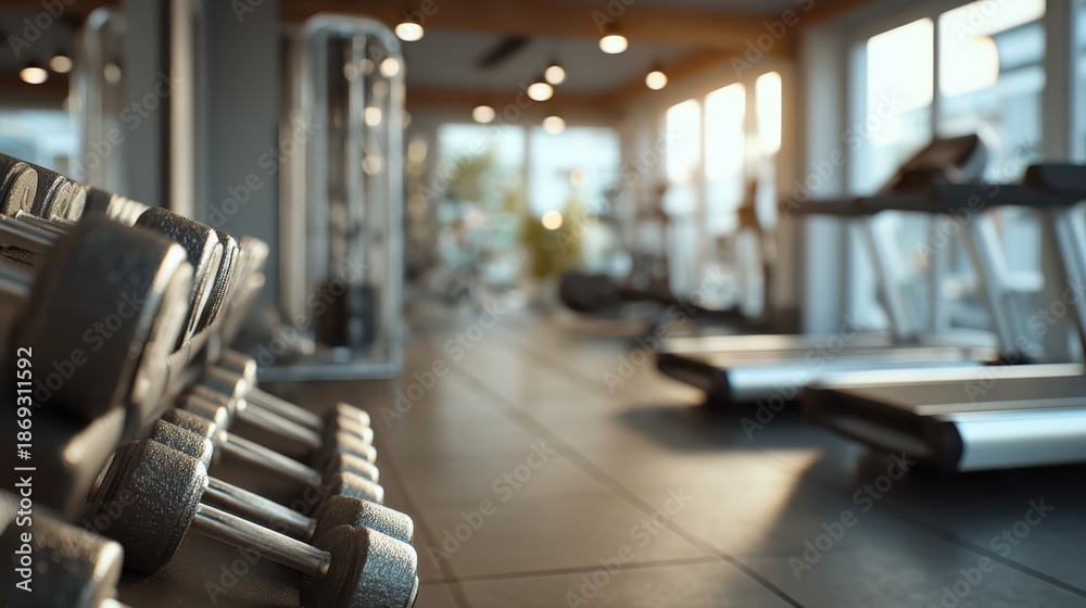 Fototapeta premium A modern community gym located within an apartment complex featuring new cardio equipment.