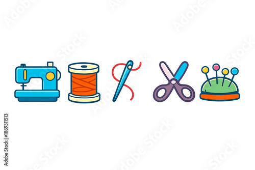 Sewing Icons Set on Grey Background