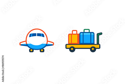 Cartoon airplane and luggage cart