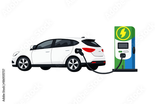 Electric car charging at a station