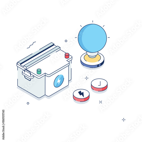 An amazing isometric illustration of power battery energy storage unit