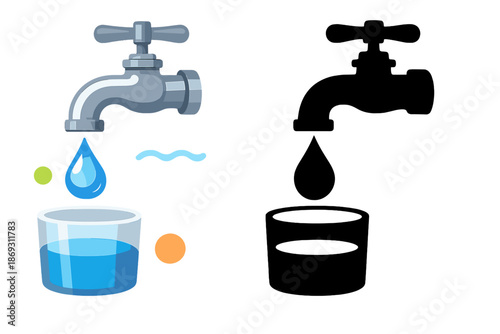 Water Drop Falling from Faucet into Glass with Glowing Orbs