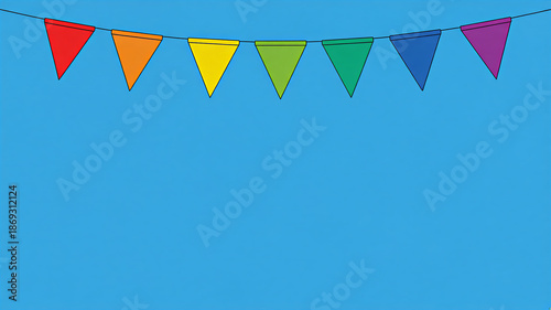 Colorful Triangle Flags on Blue Background