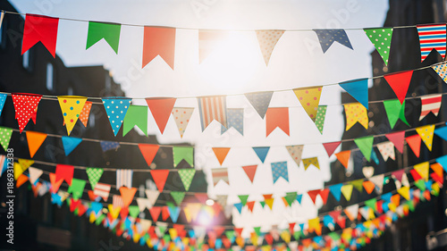 Colorful Festival Triangle Flags in City Street
