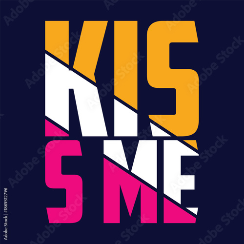 "Kiss me" black handwritten lettering with leopard print lip mark, isolated on a white background. Vector illustration perfect for t-shirt prints, posters, and romantic or fashion-themed designs