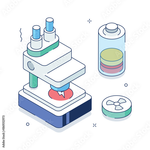 An isometric illustration of energy research laboratory environment