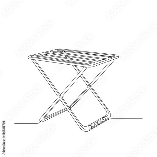 Folding drying rack outline drawing in black and white style
