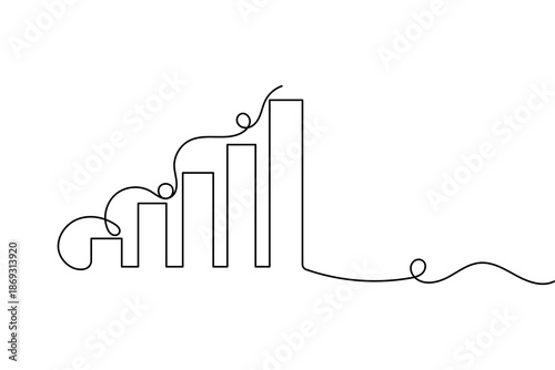 Minimalist style business growth bar chart continuous one line drawing isolate outline vector art