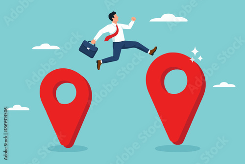 Business Man Jumping Over Gap