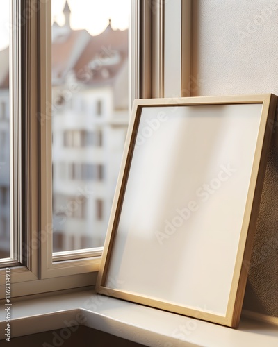 empty wooden frame left by the window
