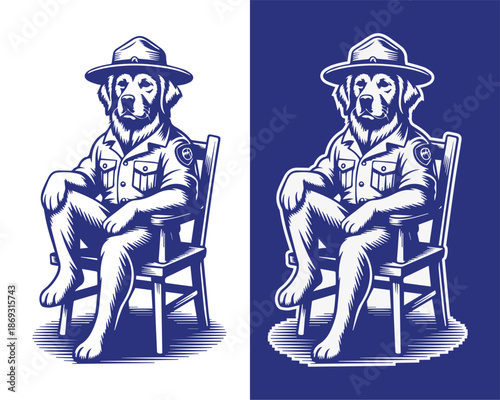 Dog in Official Outfit Sitting Confidently Artwork