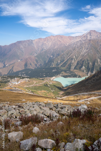 Majestic mountain ridges and alpine scenery near Almaty. Epic summer view of rocky peaks and trekking routes at 3600m altitude.
