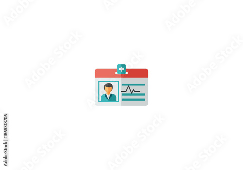 Vector Ilustration Concept Medical ID Badge with Person, Heartbeat Line, and Cross Symbol in Flat Vector Style.