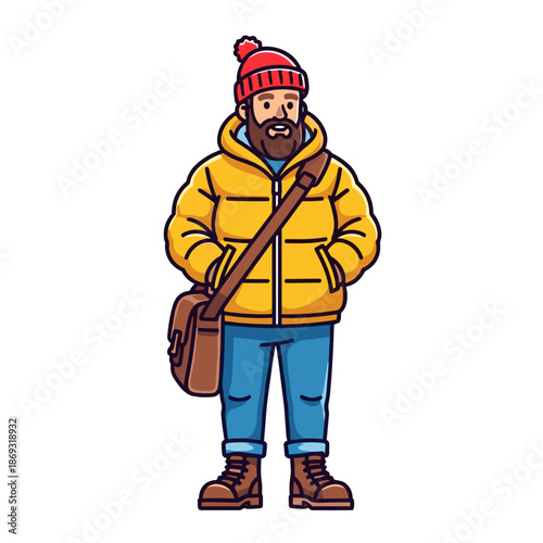 Man in winter gear with backpack Vector