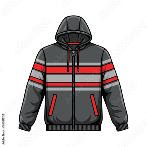Stylish hooded jacket with red stripes Vector