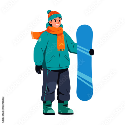 Smiling snowboarder ready for action Vector
