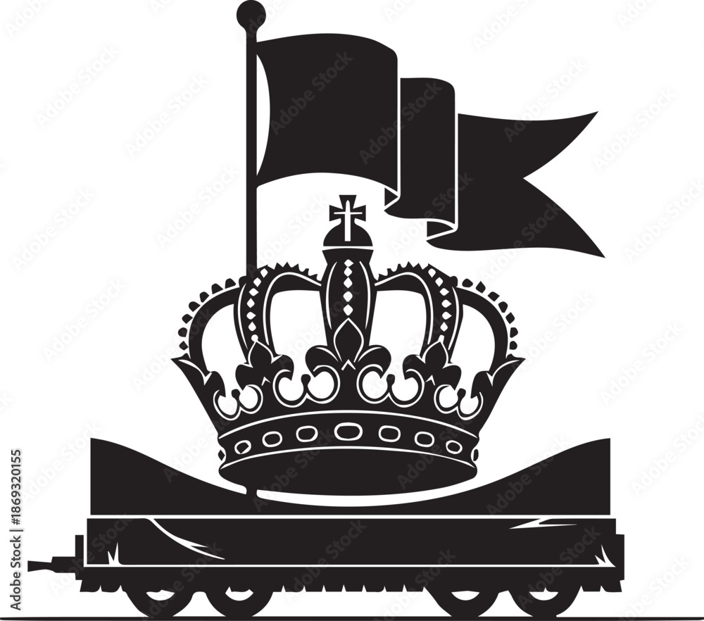 Obraz premium Royal crown and flag on a train wagon silhouette