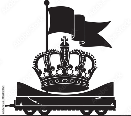 Royal crown and flag on a train wagon silhouette
