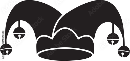 Black silhouette of a jester hat with bells