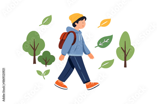 Child walking through a glowing forest