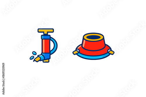 Water gun and plunger icon set