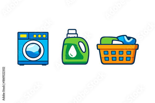 Laundry Icons: Washing Machine, Detergent, and Basket