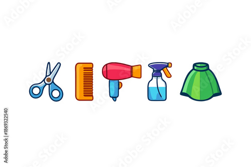 Hairdresser tools set on a grey background