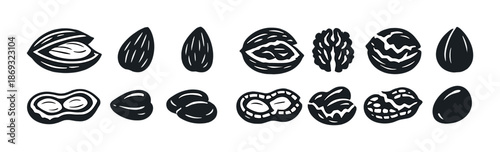 Black and white nut and seed illustrations on gray background