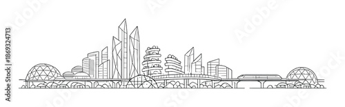Futuristic cityscape skyline with modern architecture and geometric domes