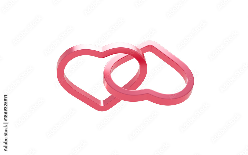 Naklejka premium Metal rings in the shape of heart, symbolizing love, marriage and happiness. Wedding theme. Valentine's Day theme. 3d rendering.