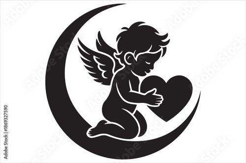 Cupid angel silhouettes with wings isolated on white background showing love mythology fantasy archery romance and valentine themed illustration concept 