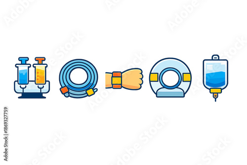 Set of medical icons with blue and yellow neon glow