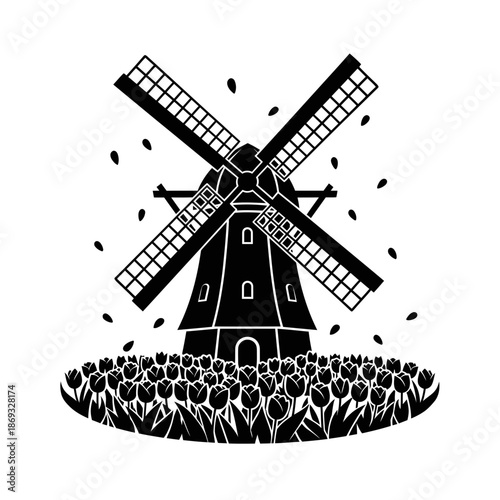 Windmill Illustration – Traditional Farm Mill Symbol for Rural, Agriculture & Vintage Design