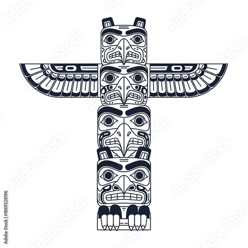 Totem Pole Illustration – Tribal Native Symbol Artwork for Culture, Heritage & Design