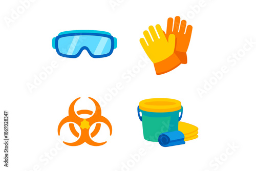 Safety equipment and cleaning supplies icons