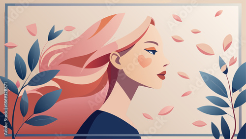 Woman blowing pink petals