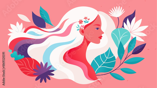 Abstract portrait of a woman with floral elements