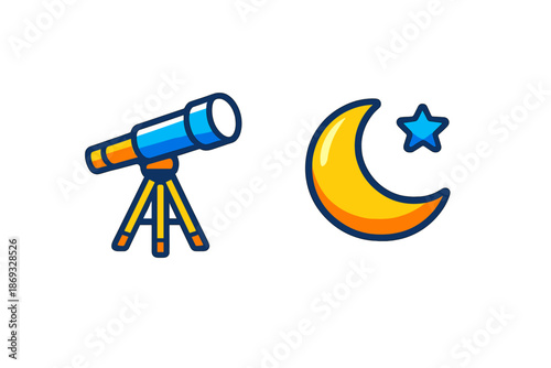 Telescope and moon with star icons