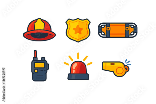 Set of emergency service icons on a gray background