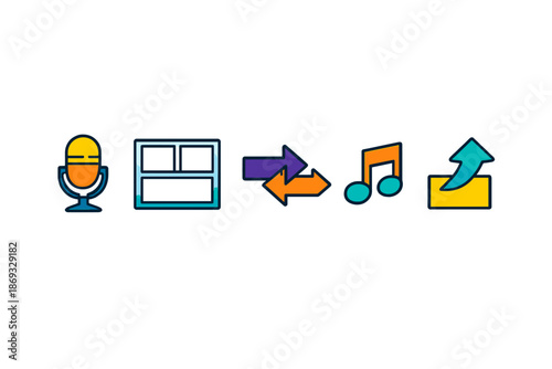 Podcast creation and sharing workflow icons
