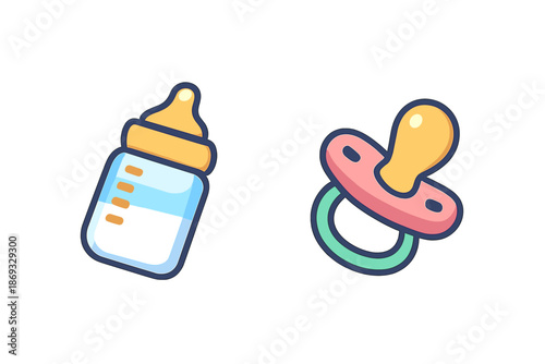 Baby bottle and pacifier icon set