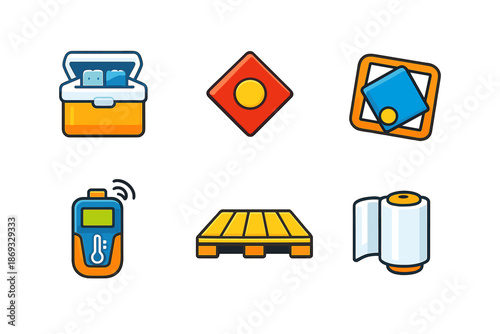 Set of six logistics and technology icons