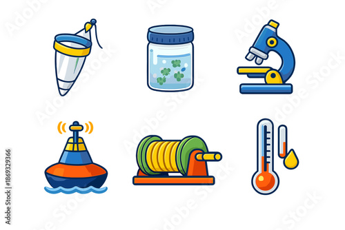 Collection of Marine Science Equipment Icons