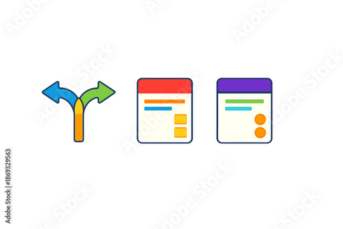 Choice and options concept with branching arrows and card interfaces