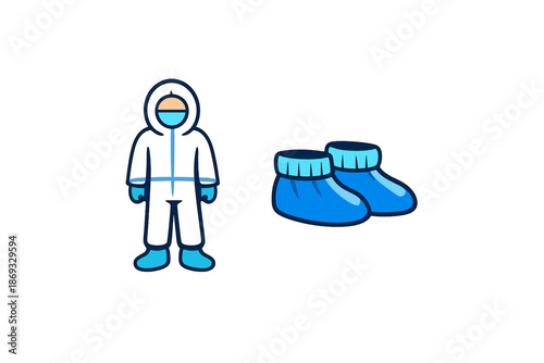 Person in hazmat suit and shoe covers