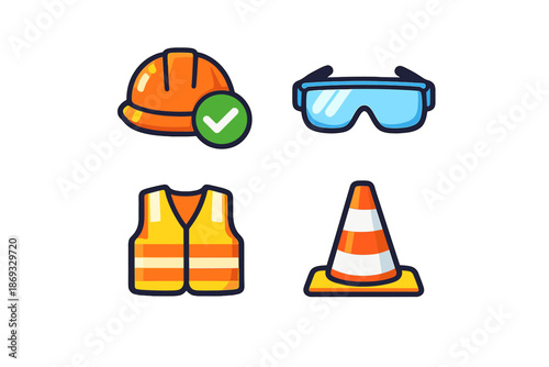Safety equipment icons on dark background