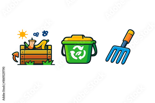 Gardening and Composting Icons Set