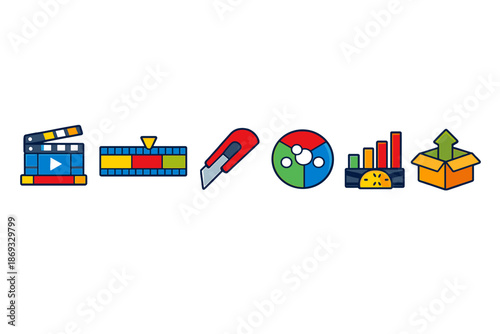 Video editing and data analytics icons